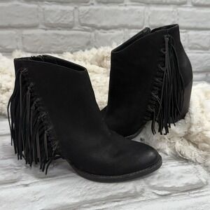Dolce Vita Ankle Bootie Black Leather Fringe Western Mini Boots Woman's Size 6
